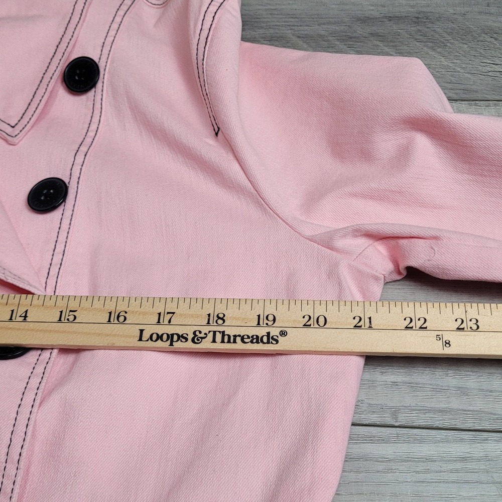 🌸NWT Lauren Jeans Co. Jacket Womens XL Peony Pink Denim Double Breasted Belted - Picture 14 of 16